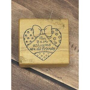 PSX C-907 ANTIQUES & OLD FRIENDS  WOOD MOUNTED RUBBER STAMP HEART BOW